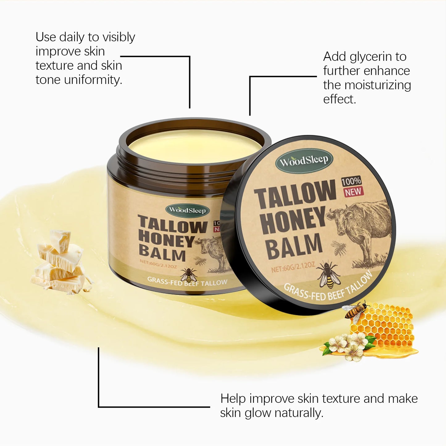 Tallow Honey Facial Moisturizer Cream Nourishing Damaged