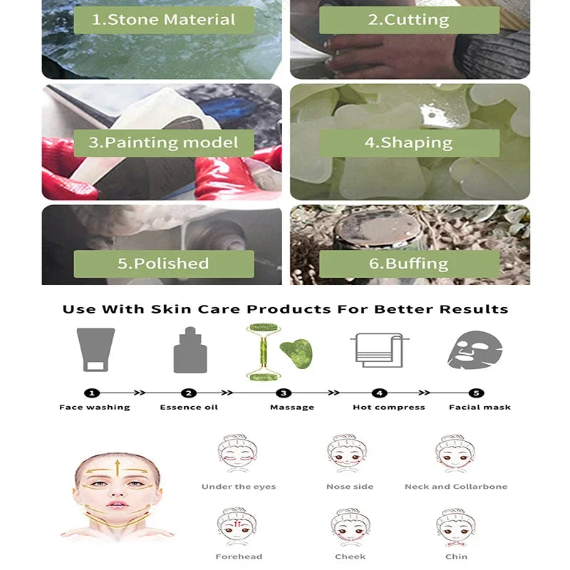 Guasha Natural Stone Massage Face Jade Roller Gua Sha Massage Tool