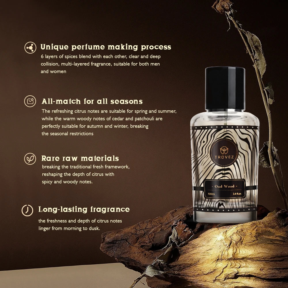 TROVEZ Oud Wood Perfume Rich Wood Tone Perfume Unisex