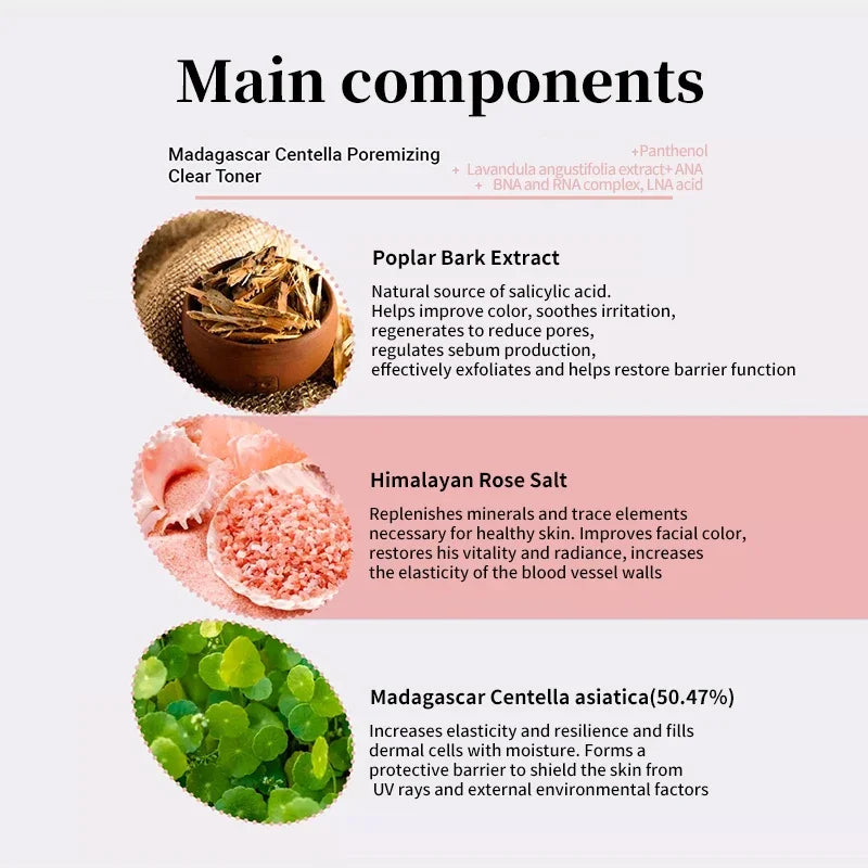 Korean Centella Pink Salt Pore Care Fresh Toner Ampoule Facial Serum