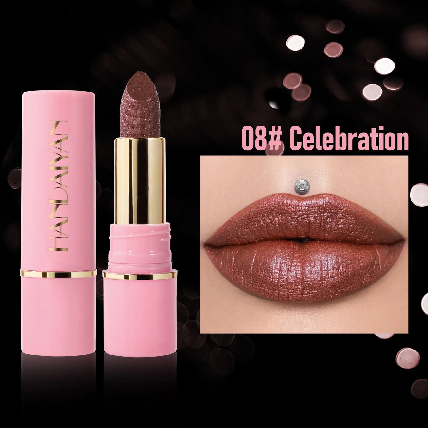 handaiyan 8 colors moisturizing and long-lasting embossed silk screen fine glitter lips translucent glass lip glitter lip gloss