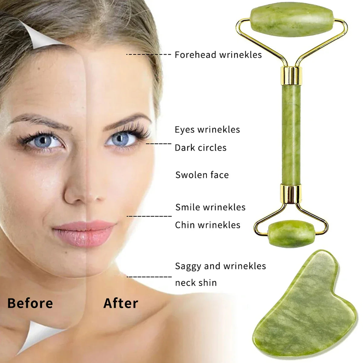 Guasha Natural Stone Massage Face Jade Roller Gua Sha Massage Tool