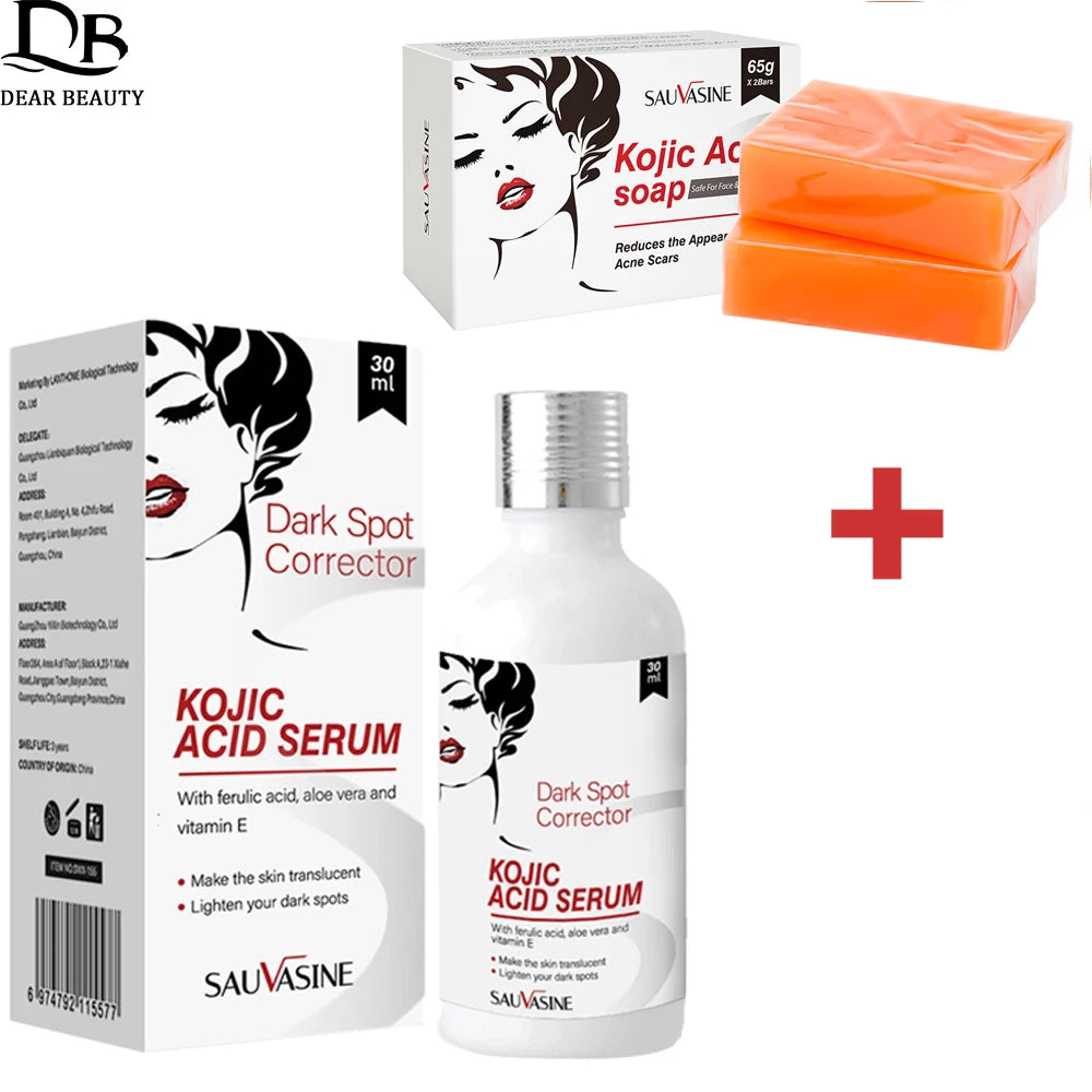 Kojic Acid Skin Care Set Anti-aging Face Cream Wrinkle Removal Facial Serum Deep Cleansing Brighten Moisturize Kojic Acid Soap