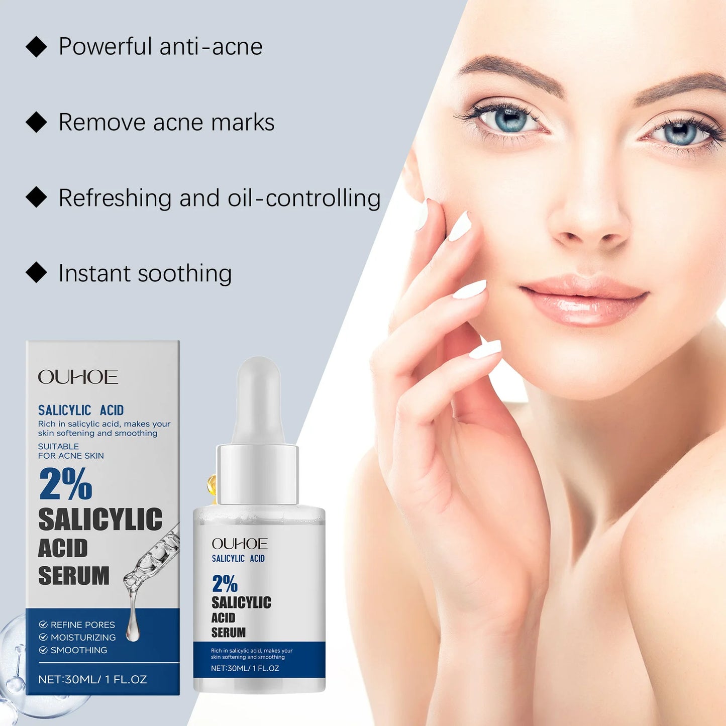 2% Salicylic Acid Serum Tighten Delicate Pore Facial Essence Hydrating Gentle Shrinking Pore Remove Acne Serum Face Skin Care