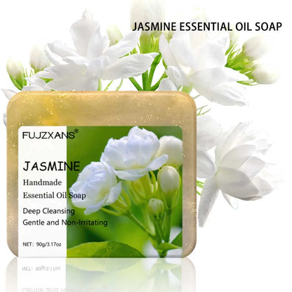 90g FUJZXANS Handmade Essential Oil Soap Bars - Rose, Jasmine, Green Tea, Calendula, Osmanthus, Lavender, Lemon - 7 Long-Lasting