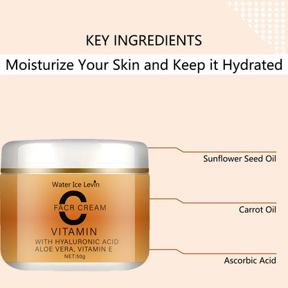 Vitamin C Facial Cream, Hyaluronic Acid, Aloe Vera and Vitamin E, Facial Moisturizing Cream, Nourishing Skin Care, Increasing Brightness, Available for All Skin Types