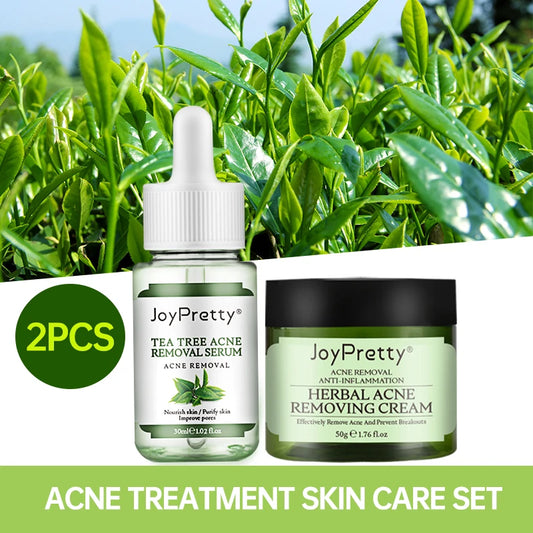 JoyPretty Herbal Skin Care Set Acne Face Cream Tea Tree Serum
