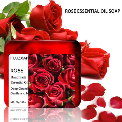 90g FUJZXANS Handmade Essential Oil Soap Bars - Rose, Jasmine, Green Tea, Calendula, Osmanthus, Lavender, Lemon - 7 Long-Lasting