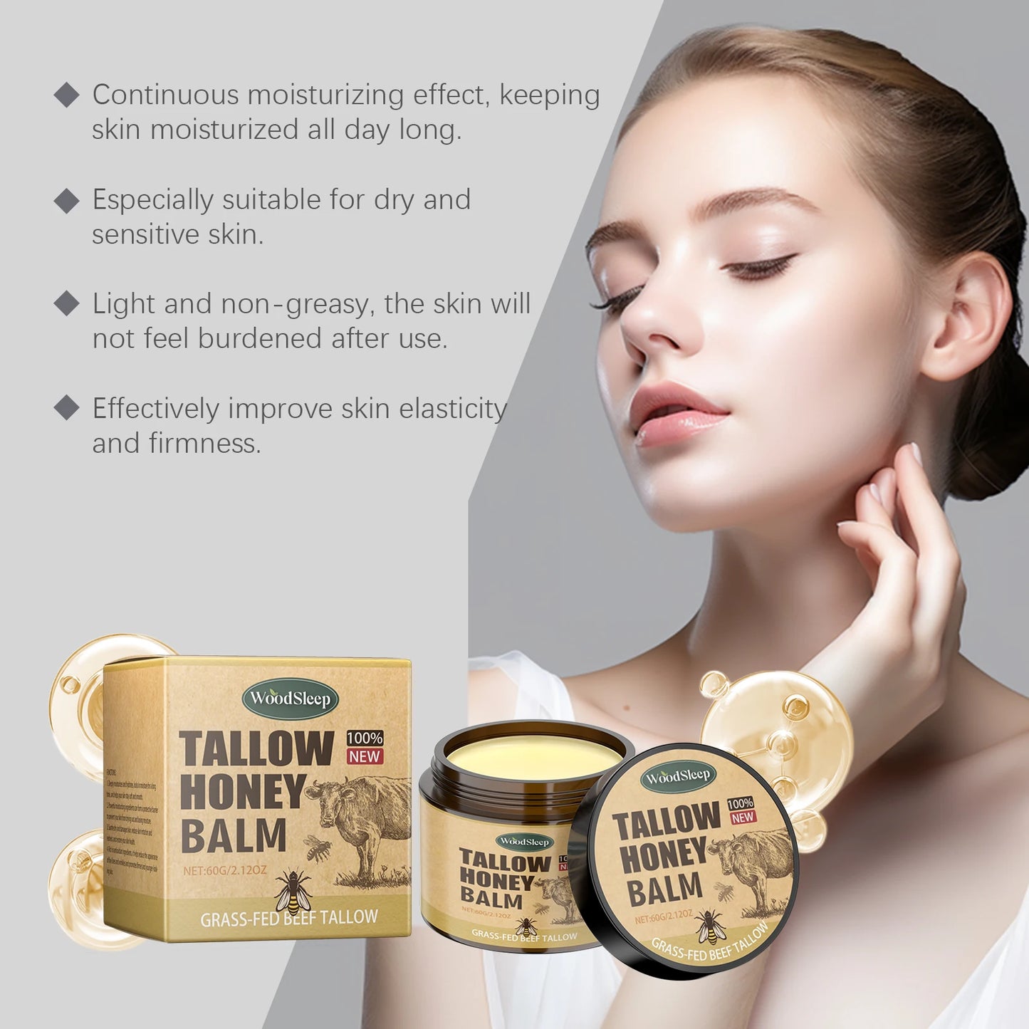 Tallow Honey Facial Moisturizer Cream Nourishing Damaged