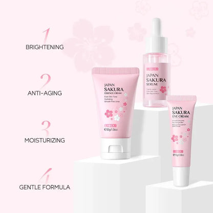 3pcs/set LAIKOU Vitamin C 24K Golden Sakura Skin Care Sets Face Cream Serum Eye Cream Moisturizing Anti Wrinkles Face Care Kit