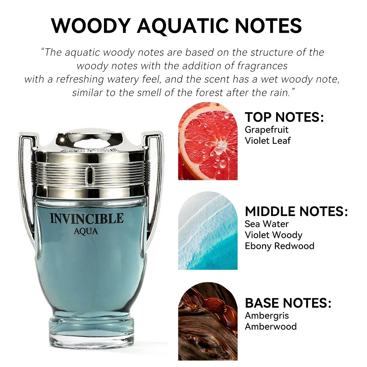 Woody Aquatic Notes, Fresh Ocean Fragrance Spray for Men