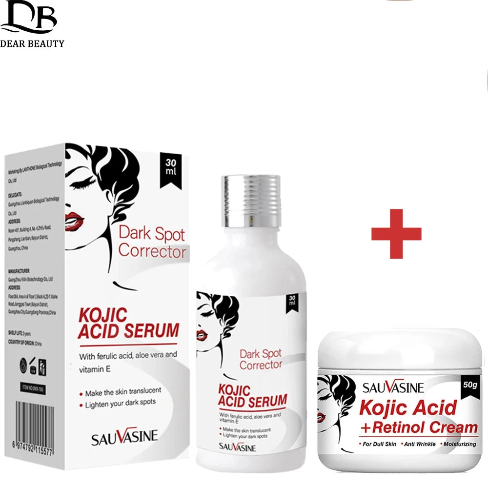 Kojic Acid Skin Care Set Anti-aging Face Cream Wrinkle Removal Facial Serum Deep Cleansing Brighten Moisturize Kojic Acid Soap