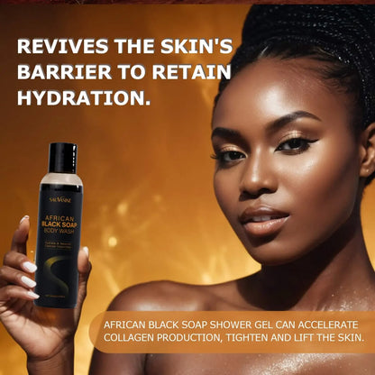 African Black Soap Soothing Body Wash with Shea Butter Deep Cleansing Skin Moisturizing Shower Gel for 24H Visible Body Care