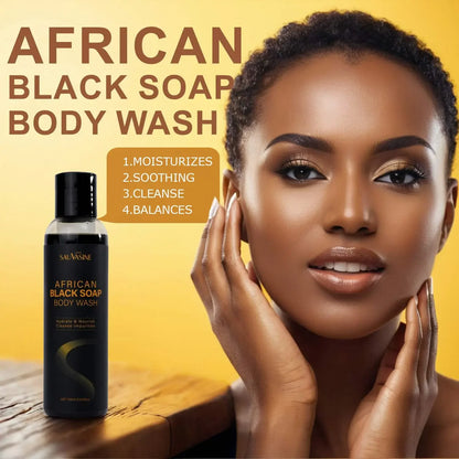 African Black Soap Soothing Body Wash with Shea Butter Deep Cleansing Skin Moisturizing Shower Gel for 24H Visible Body Care